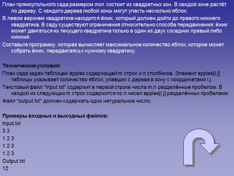 План прямоугольного сада размером mxn состоит из квадратных зон. В каждой зоне растёт по